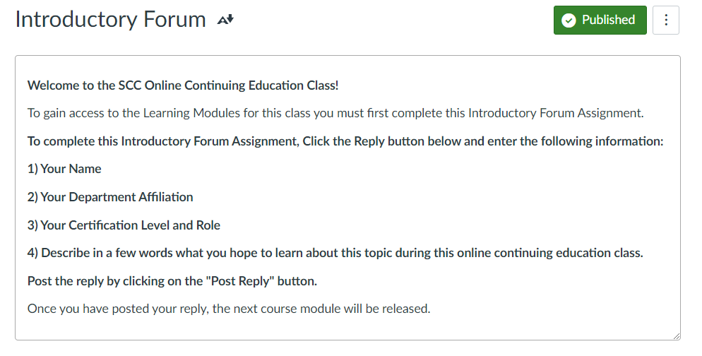 Steps for replying to complete the Introductory Forum Assignment